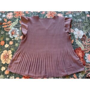 Adrianna Papell Mauve Polka Dot Pleated Flutter Sleeve V-Neck Blouse M